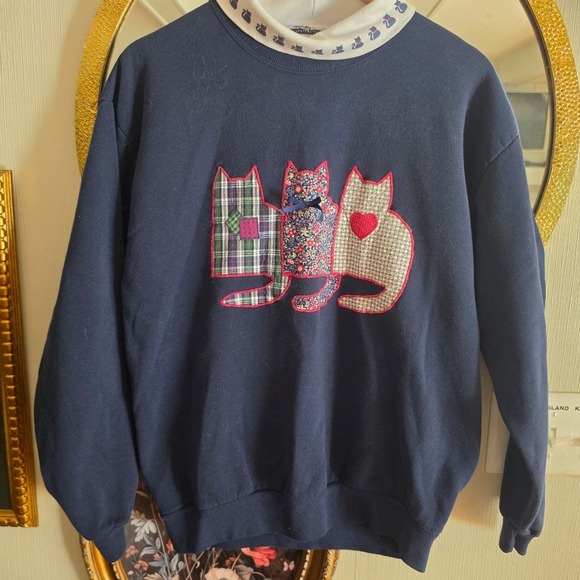 Jerzees Sweaters - Vintage Jerzees made in USA womens large navy crew mocknwck 3 cat embroidered